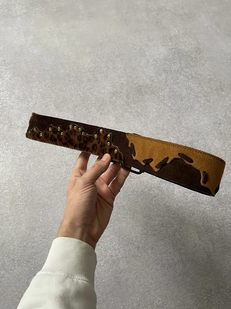 Avant Garde Y2k Vintage Cowhide Leather Handmade Fur Belt