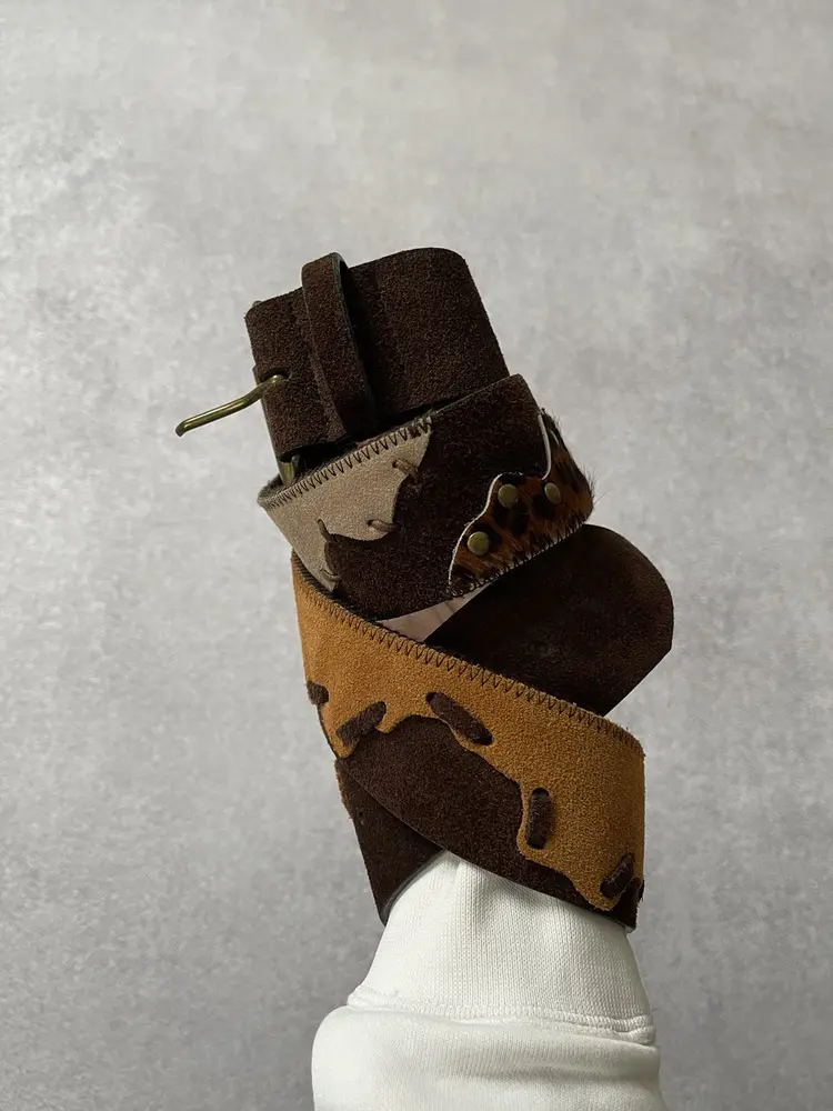 Avant Garde Y2k Vintage Cowhide Leather Handmade Fur Belt